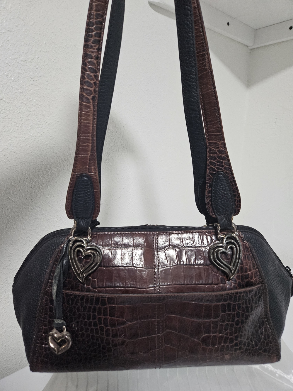 Brighton Brown Croc-Embossed Shoulder Bag with Heart Hardware